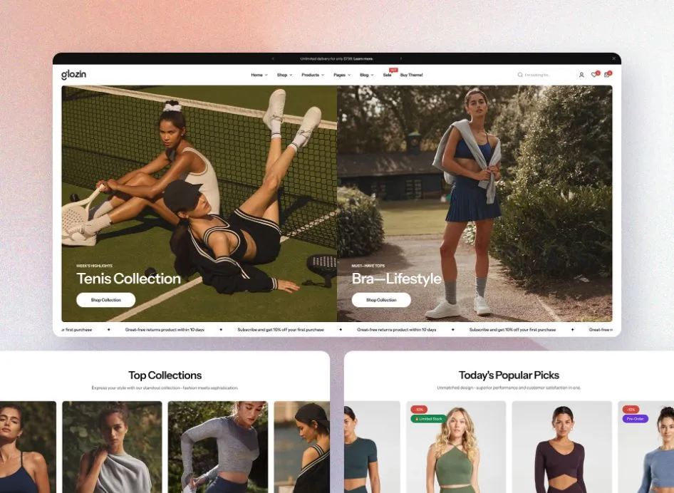 Layout de loja virtual de roupas esportivas