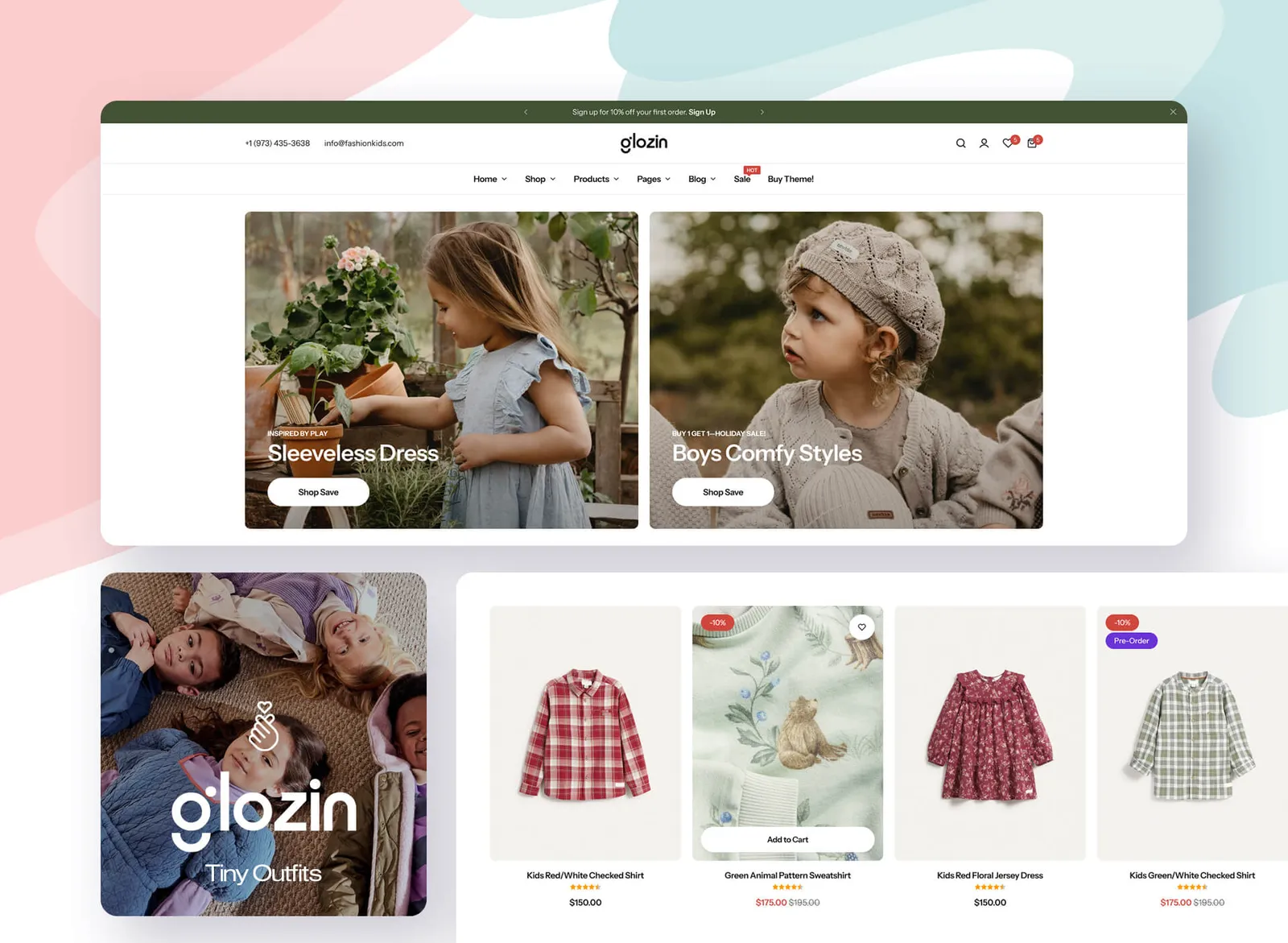 Layout de loja virtual de moda infantil