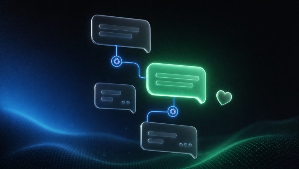 Ilustração 3D de balões de conversa com automação e toque humano